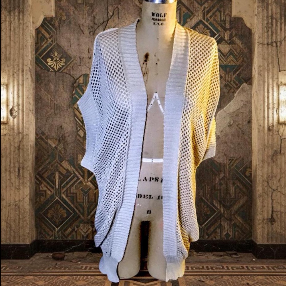 Open-Weave Cream Metallic Gold Knit Women's Shrug Cardigan